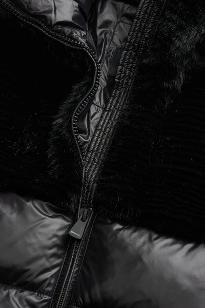 blauer Piumino Full Zip Con Cappuccio E Dettagli In Eco Pelliccia Fanevil Nero Donna, foto 4