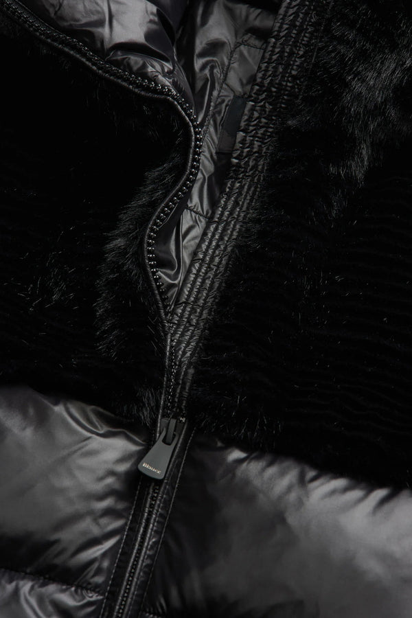 blauer Piumino Full Zip Con Cappuccio E Dettagli In Eco Pelliccia Fanevil Nero Donna, foto 4