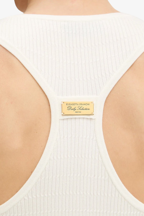  Canotta In Maglia A Micro Trecce Con Bottoni E Dettagli Oro-elisabetta franchi-Bianco-Donna-Tk75b61e2 360-4  