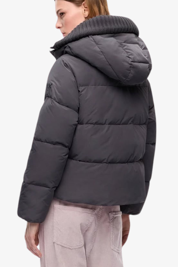 pinko Piumino Full Zip Con Cappuccio In Tela Tecnica Idrorepellente Dulcamara Grigio Donna, foto 4