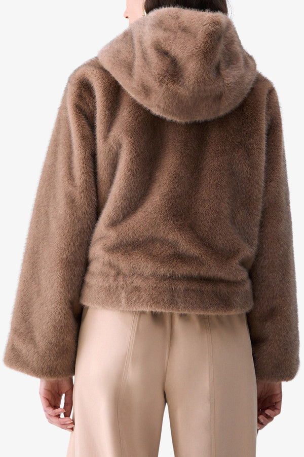 liu jo Giacca Pelliccia Eco Full Zip Con Cappuccio Marrone Donna, foto 4