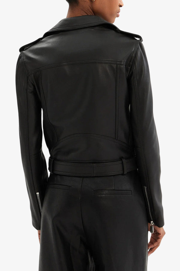 pinko Giacca In Pelle Biker Nero Donna, foto 4