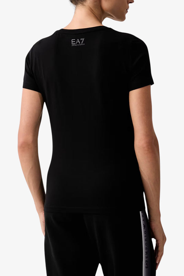 emporio armani ea7 T-Shirt Maniche Corte Logo Series Con Strass Nero Donna, foto 4
