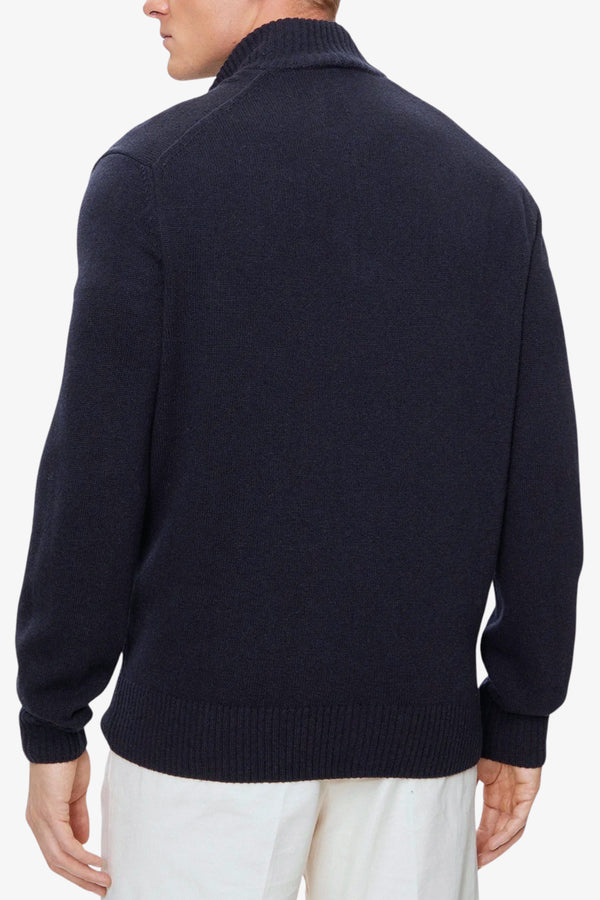 lacoste Maglione 1/2 Zip In Lana Cardata Blu Uomo, foto 4