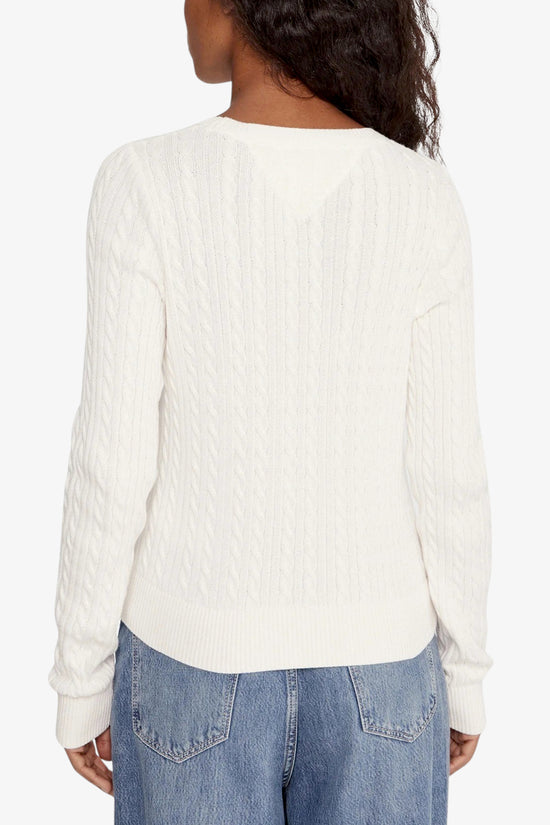  Maglione Girocollo Slim Fit In Maglia Intecciata Con Logo Bandierina Ricamato-tommy jeans-Bianco-Donna-Dw0dw22165 ybh-4  