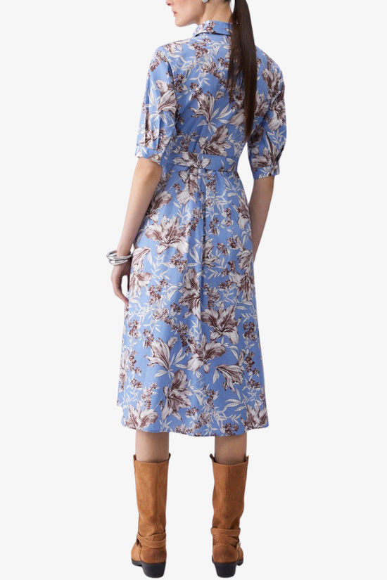  Vestito Maniche Corte Con Cintura A Fantasia In Popeline-liu jo-Blu-Special_-Wa6349 t4853 p9502-4  