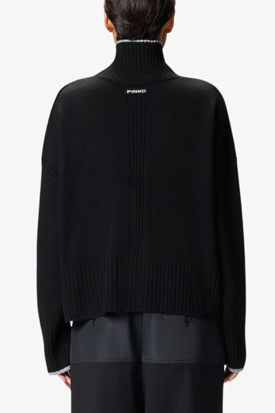 pinko Dolcevita Maglione Con Profili In Misto Cashmere Nero Donna, foto 4