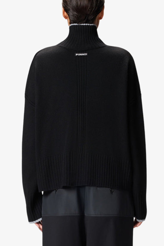  Dolcevita Maglione Con Profili In Misto Cashmere-pinko-Nero-Donna-105446 a2q9 z99-4  