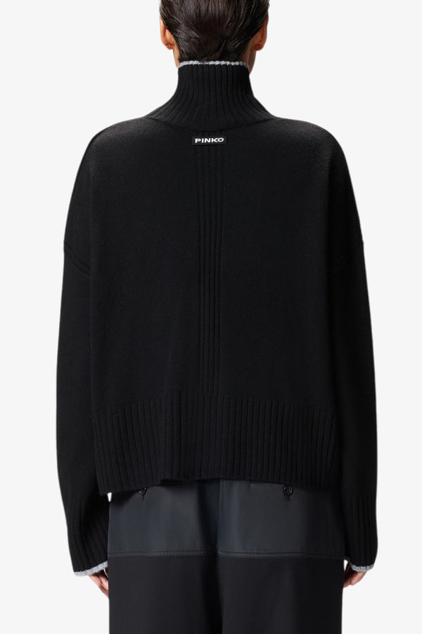 pinko Dolcevita Maglione Con Profili In Misto Cashmere Nero Donna, foto 4