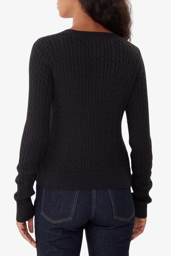  Maglione Girocollo Slim Fit In Maglia Intecciata Con Logo Bandierina Ricamato-tommy jeans-Nero-Donna-Dw0dw22165 bds-4  