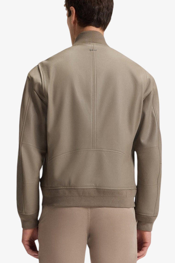 boss Giacca Bomber Full Zip In Pelle Lavorata Marrone Uomo, foto 4