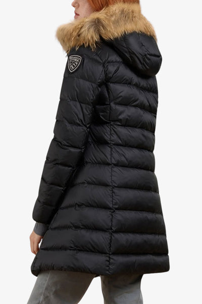 blauer Piumino Lungo Full Zip Con Cappuccio Bordo Pelliccia Kristin Nero Donna, foto 4