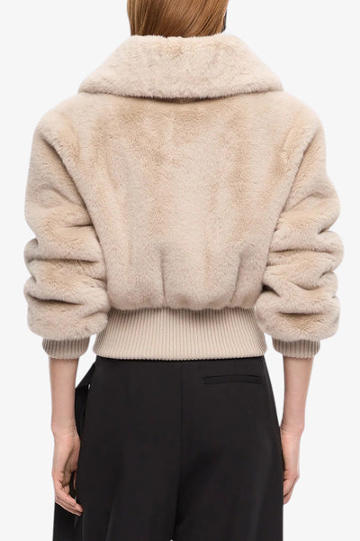 pinko Giacca Bomber Full Zip In Eco Pelliccia Bagels Beige Donna, foto 4