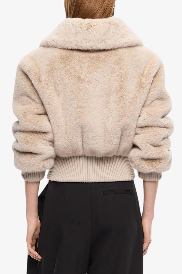 pinko Giacca Bomber Full Zip In Eco Pelliccia Bagels Beige Donna, foto 4