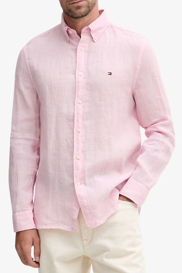 tommy hilfiger Camicia Maniche Lunghe Button Down In Puro Lino Rosa Uomo, foto 1