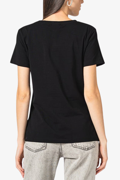 guess T-Shirt Maniche Corte Logo Strass Kiara Nero Donna, foto 4