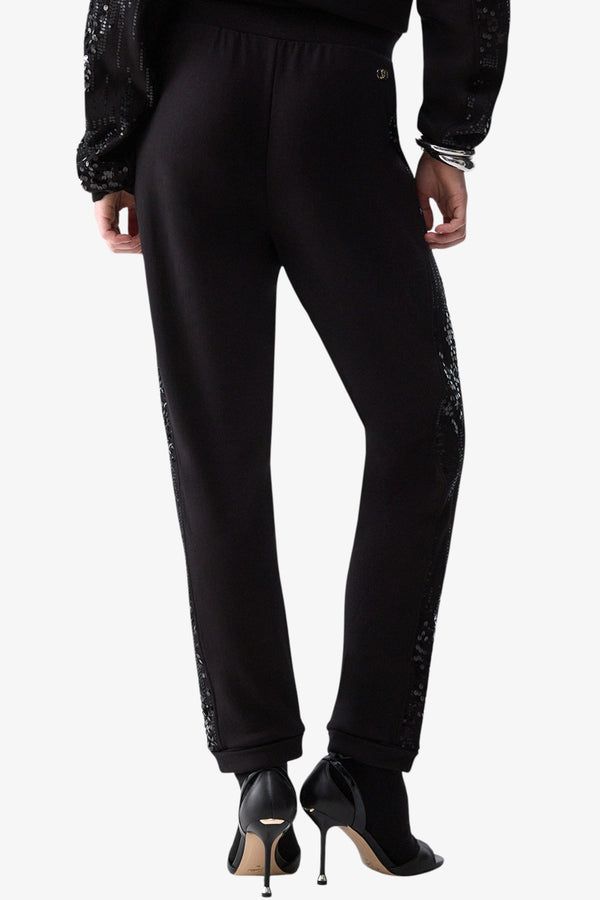 liu jo Pantaloni Con Bande In Paillettes Nero Donna, foto 4
