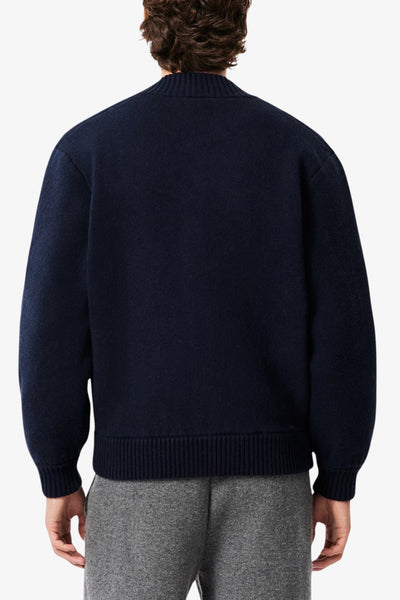 lacoste Cardigan Bomber In Lana Merinos Blu Uomo, foto 4