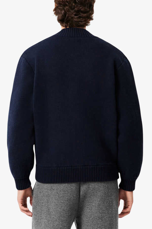 lacoste Cardigan Bomber In Lana Merinos Blu Uomo, foto 4