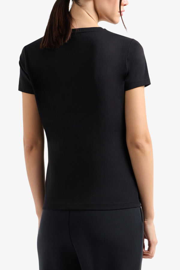 emporio armani ea7 T-Shirt Maniche Corte Logo Series Stretch Nero Donna, foto 4