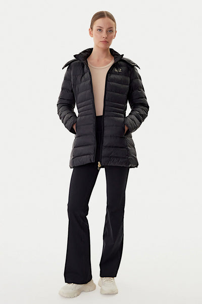 emporio armani ea7 Piumino Lungo Full Zip Con Cappuccio Nero Donna, foto 4