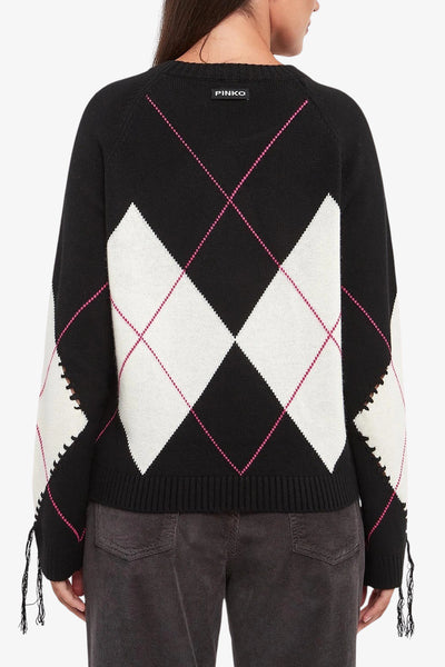 pinko Maglione Girocollo In Lana E Cashmere Con Maxi Rombi Berna Multicolore Donna, foto 4