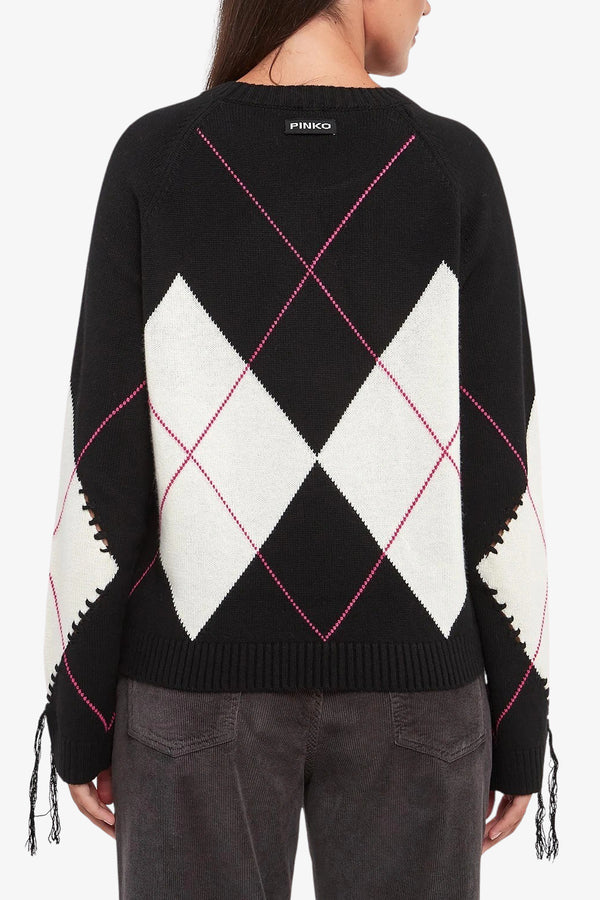 pinko Maglione Girocollo In Lana E Cashmere Con Maxi Rombi Berna Multicolore Donna, foto 4