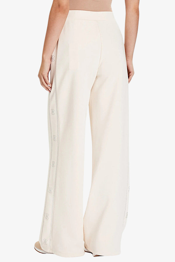 guess Pantaloni Palazzo Bande Logo Con Borchiette Octavia Bianco Donna, foto 4