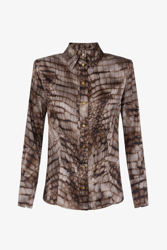  Camicia Maniche Lunghe In Raso Con Stampa Alligatore-elisabetta franchi-Marrone-Special_-Ca13161e2 644-4  