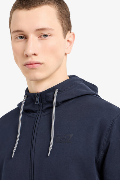 emporio armani ea7 Felpa Full Zip Con Cappuccio Visibility Logo Gommato Sul Retro Blu Uomo, foto 4