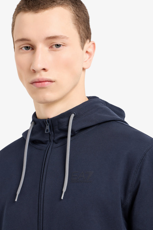 emporio armani ea7 Felpa Full Zip Con Cappuccio Visibility Logo Gommato Sul Retro Blu Uomo, foto 4