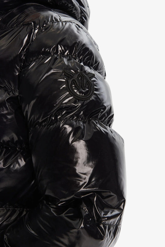  Piumino Full Zip Con Cappuccio Lucido Effetto Glossy-pinko-Nero-Donna-101597 a2p7 z99-4  