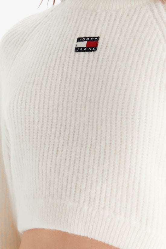  Maglione Girocollo Corto In Misto Lana Con Logo Ricamato-tommy jeans-Bianco-Donna-Dw0dw21677 ybh-4  