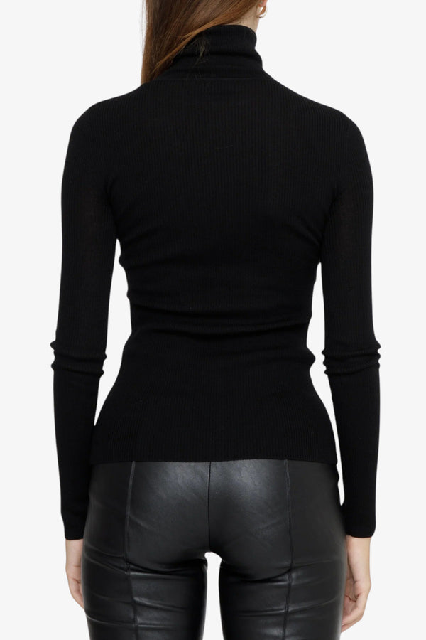 elisabetta franchi Dolcevita Maglione A Costine Con Logo Nero Donna, foto 4