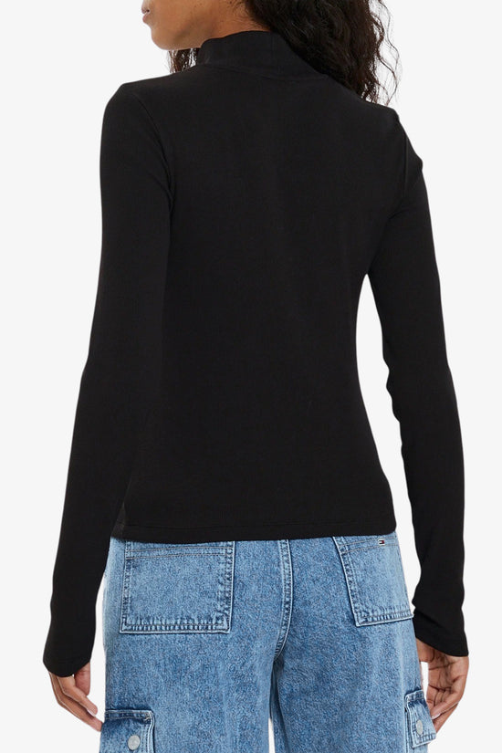  T-Shirt Maniche Lunge Collo Lupetto Con Logo Bandierina Ricamata-tommy jeans-Nero-Donna-Dw0dw19830 bds-4  