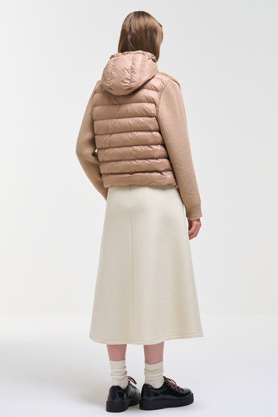 colmar Giacca Full Zip Con Cappuccio Ibrida Piumino E Maglia Con Pelliccia Sintetica Beige Donna, foto 4