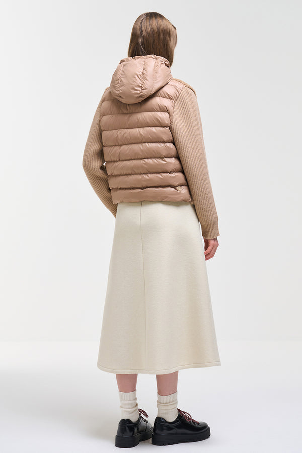 colmar Giacca Full Zip Con Cappuccio Ibrida Piumino E Maglia Con Pelliccia Sintetica Beige Donna, foto 4