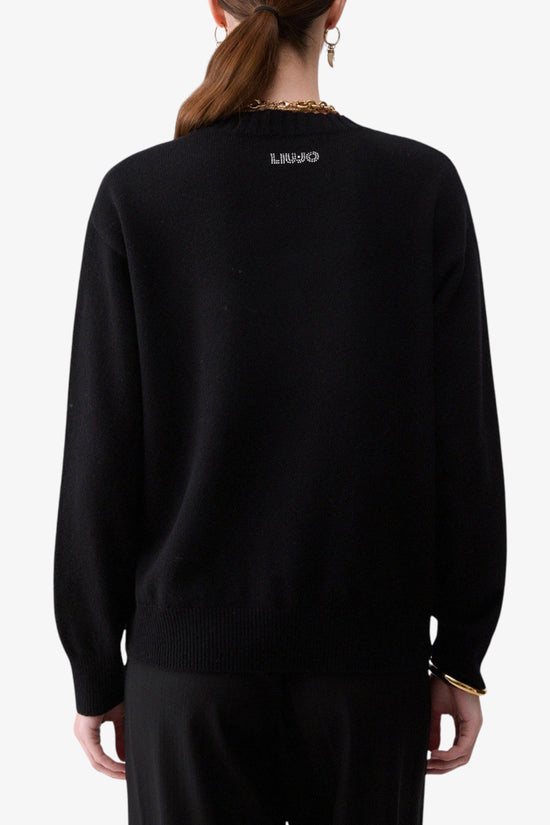  Maglione Girocollo Jacquard In Lana Con Charm-liu jo-Nero-Special_-Wf6457 ms009 l9457-4  
