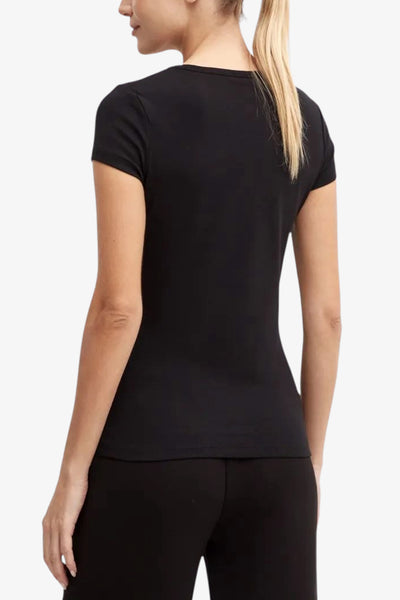 guess T-Shirt Maniche Corte Logo Strass Kiara Nero Donna, foto 4
