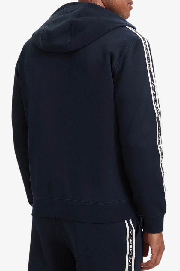 emporio armani ea7 Felpa Full Zip Con Cappuccio Bande Logo Series Blu Uomo, foto 4