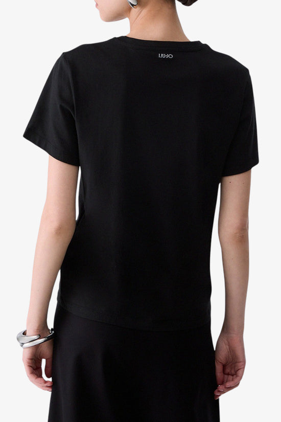  T-Shirt Maniche Corte Stampa Mickey Mouse Con Strass-liu jo-Nero-Special_-Wf6441 js904 l9549-4  