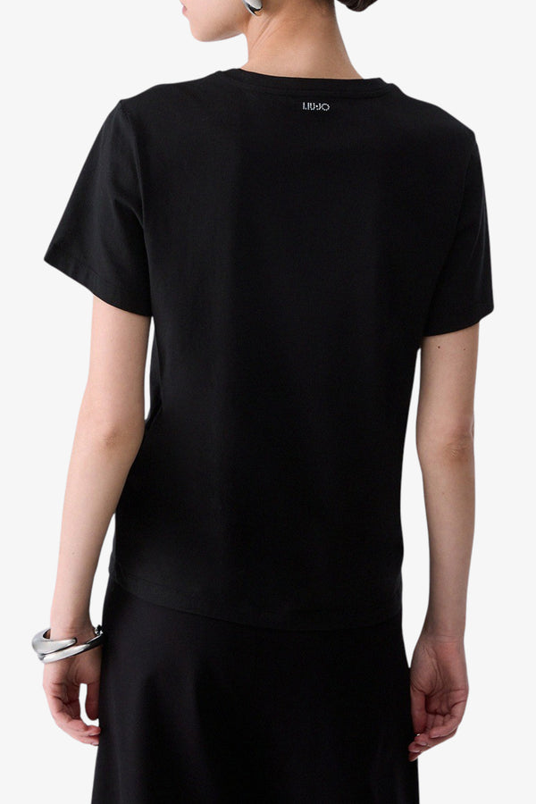 liu jo T-Shirt Maniche Corte Stampa Mickey Mouse Con Strass Nero Donna, foto 4