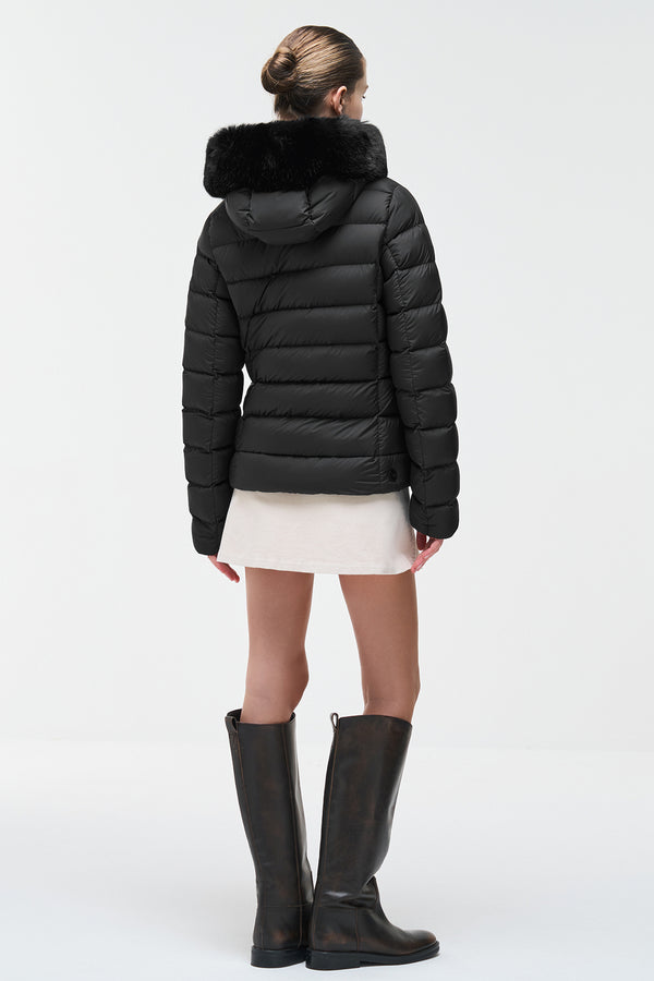 colmar Piumino Full Zip Con Cappuccio In Pelliccia Sintetica Nero Donna, foto 4