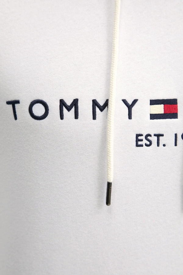 tommy hilfiger Felpa Con Cappuccio Flex Logo Ricamato Bianco Uomo, foto 4