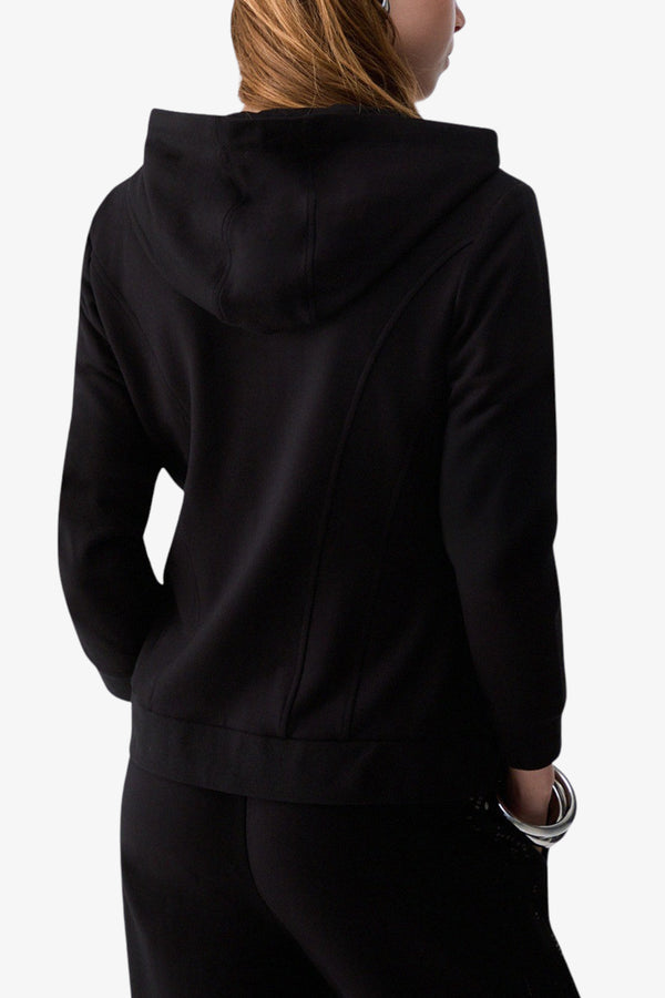 liu jo Felpa Full Zip Con Cappuccio E Paillettes Nero Donna, foto 4