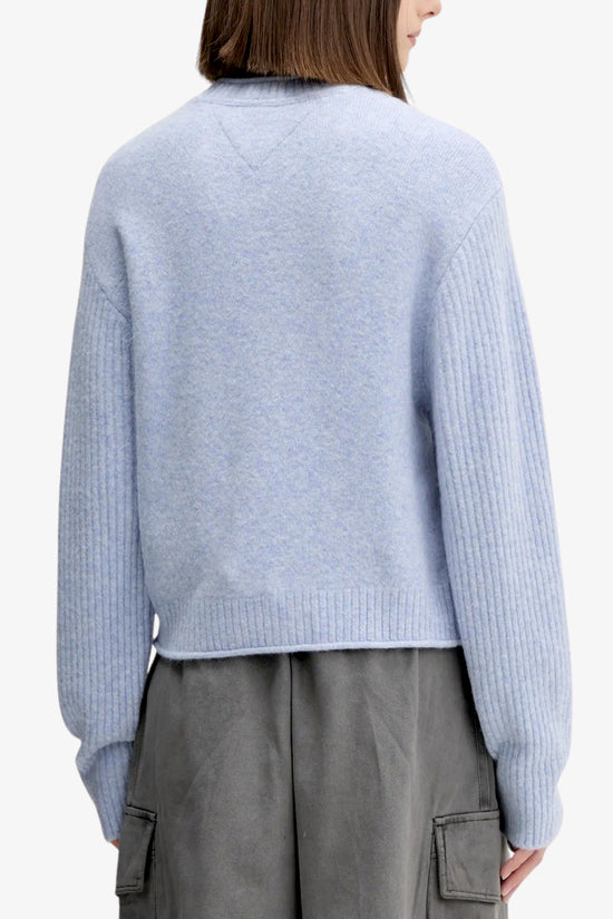  Maglione Girocollo Mélange Con Grafica Bandiera-tommy jeans-Blu-Donna-Dw0dw21782 dz1-4  