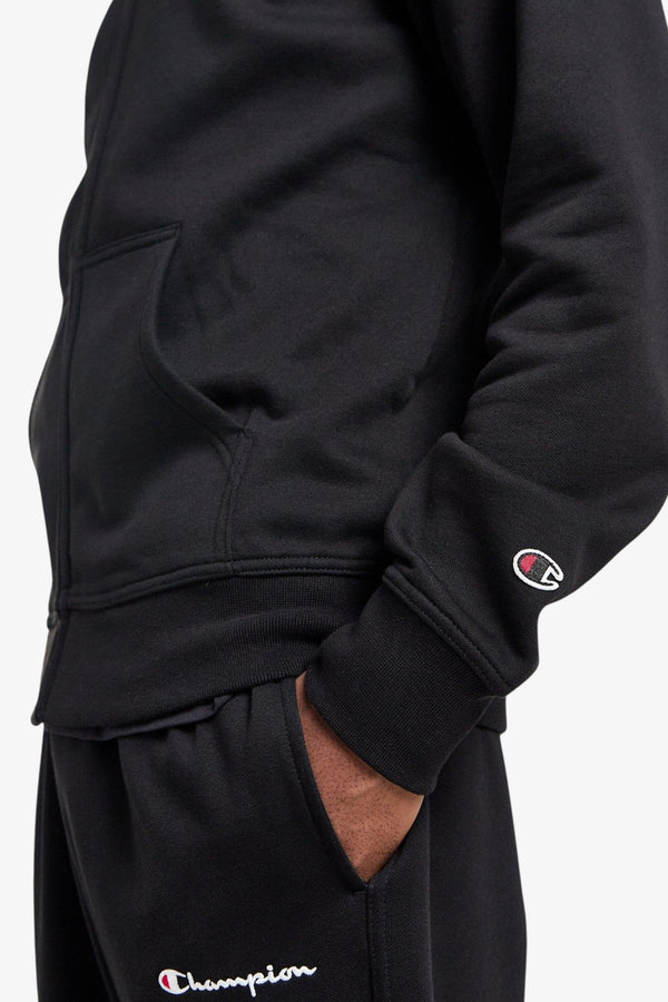 champion Felpa Full Zip Con Cappuccio Logo Piccolo Ricamato Nero Uomo, foto 4