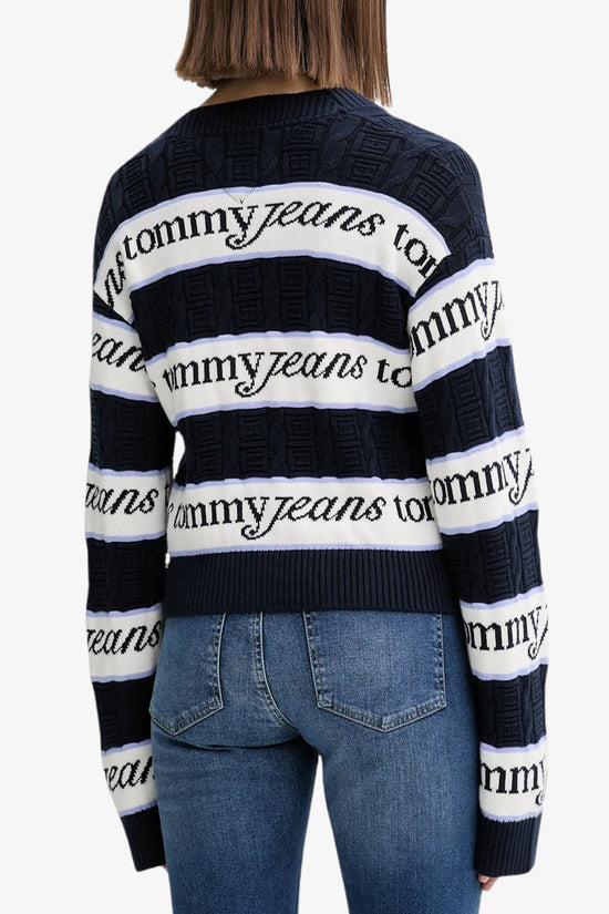  Maglione A Righe Con Scollo A V Logo All-Over-tommy jeans-Multicolore-Donna-Dw0dw21682 c1g-4  