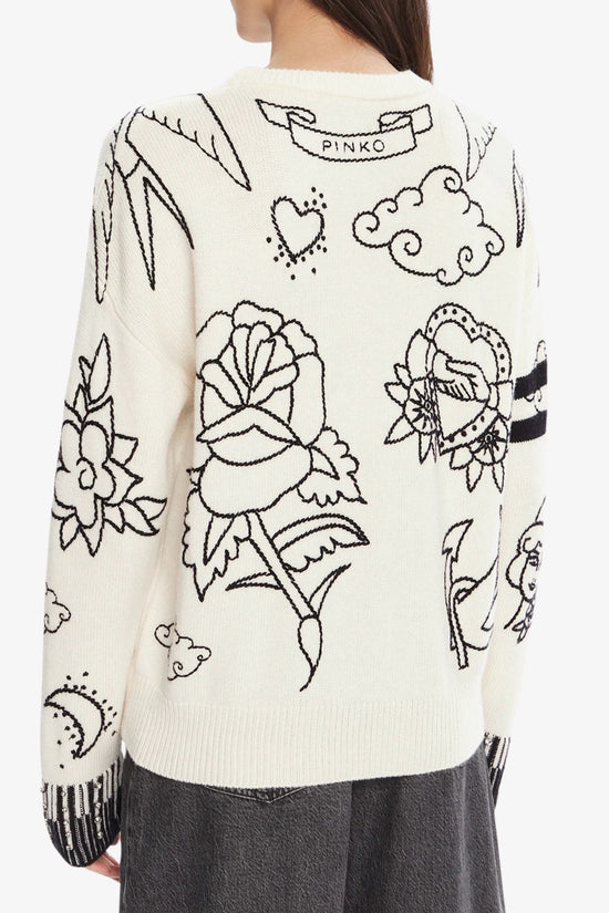  Maglione Girocollo Con Ricami E Pietre-pinko-Bianco-Donna-105427 a2pk ze1-4  