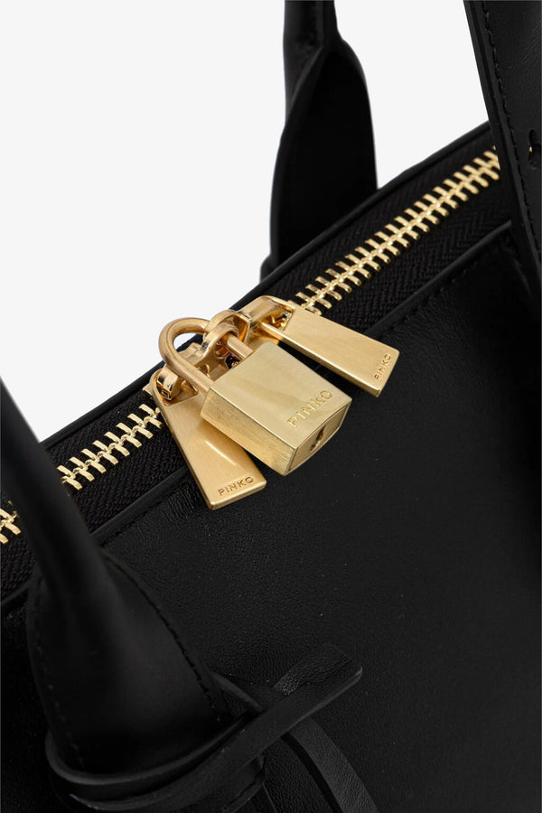 pinko Borsa A Mano Bowling Escape Bag In Pelle Maxi Nero Donna, foto 4